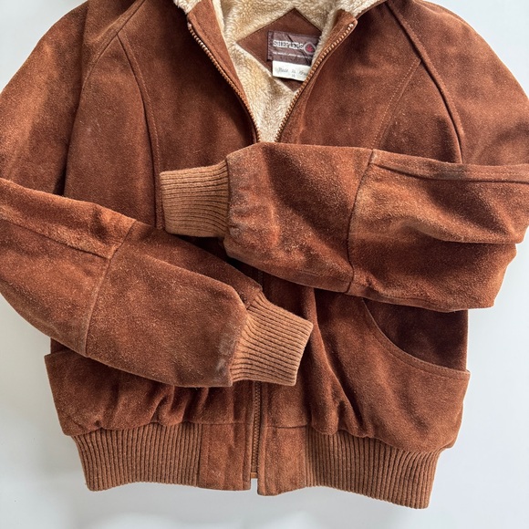 Vintage Sheplers Western Suede Leather Shearling Lined Hooded Jacket Sz 14 / M - Picture 2 of 10